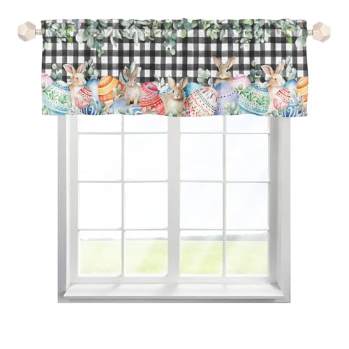 EHJOS Ostern Kaninchen Scheibengardine Bistrogardine mit Stangendurchzug Kurzstore Gardine Landhaus Fenstervorhang für Küche Wohnzimmer Landhaus Multicolor 1pc von EHJOS