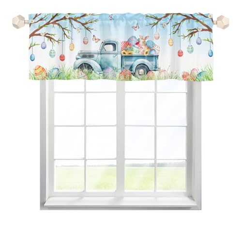 EHJOS Ostern Kaninchen Scheibengardinen Bistrogardine mit Stangendurchzug Kurz Stores Schals Modern Fenstervorhang für Küche Wohnzimmer Landhaus Multicolor 2pcs von EHJOS