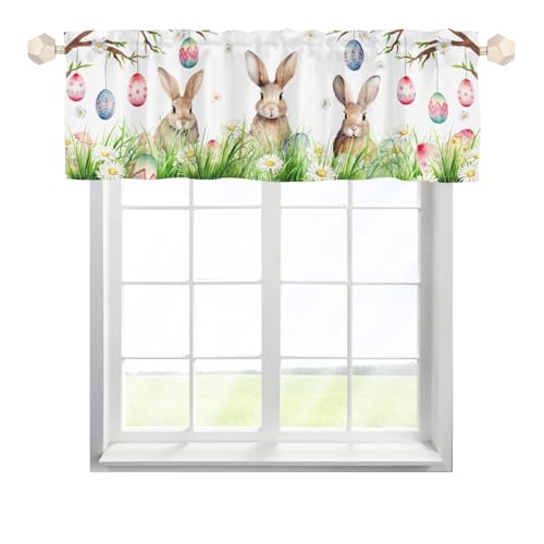 EHJOS Ostern Kaninchen Scheibengardinen Bistrogardine mit Stangendurchzug Kurz Stores Schals Vintage Fenstervorhang für kleine Fenster Küche Wohnzimmer Landhaus Multicolor 1pc von EHJOS