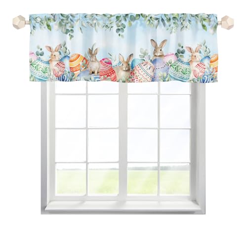 EHJOS Ostern Kaninchen Scheibengardinen Bistrogardine mit Stangendurchzug Kurzstore Gardine Landhaus Küchenvorhang für kleine Fenster Küche Wohnzimmer Landhaus Multicolor 2pcs von EHJOS