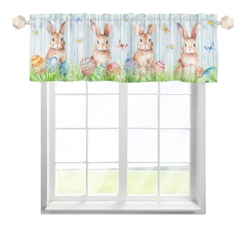 EHJOS Ostern Kaninchen Scheibengardinen Bistrogardine mit Stangendurchzug Kurzstore Gardine Landhausstil Küchegardine für Küche Wohnzimmer Landhaus Multicolor 1pc von EHJOS