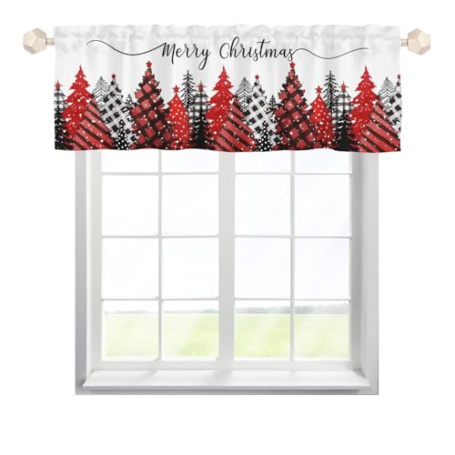 EHJOS Weihnachten Baum Scheibengardine Bistrogardine mit Stangendurchzug Stores Gardinen Schals Landhaus Küche Gardinen für Badezimmer Klein Fenster 137x45cm,1 Stück von EHJOS