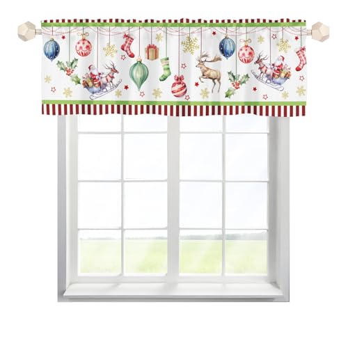 EHJOS Weihnachten Scheibengardinen Bistrogardine mit Stangendurchzug Stores Gardinen Schals Landhausstil Fenstervorhang für Küche Wohnzimmer 137x45cm,1 Stück von EHJOS