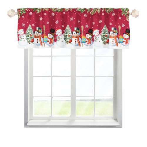 EHJOS Weihnachten Schneemann Scheibengardine Bistrogardine mit Stangendurchzug Kurz Stores Schals Vintage Fensterschal für Wohnzimmer Schlafzimmer Kinderzimmer 137x45cm,1 Stück von EHJOS