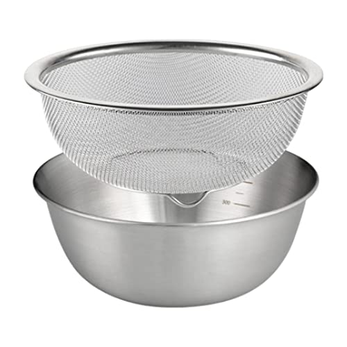 EHJRE Mikroporöses Sieb Aus Edelstahl 304 mit Rührschüssel Zum Waschen von Gemüse, Obst Und Reis Und Zum Abtropfen Gekochter Nudeln, 18CM von EHJRE