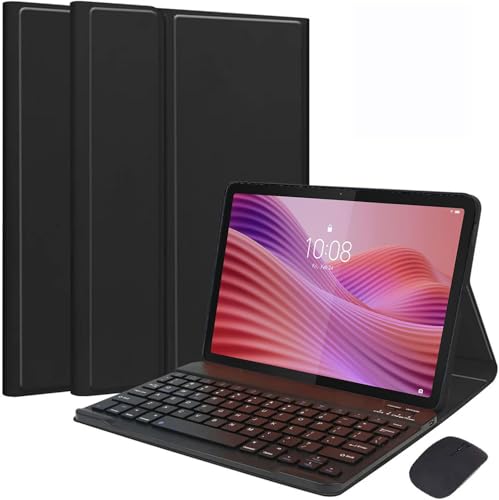EHLCYS Keyboard Case for Lenovo Tab 10.1 inch 2025 Release (TB-311FU/TB-311XU), Magnetic Removable German QWERTZ Keyboard Soft TPU Back Case and Mouse,Schwarz von EHLCYS
