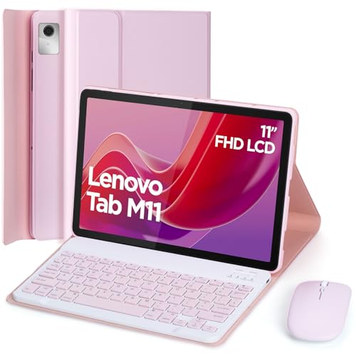EHLCYS Keyboard Case for Lenovo Tab M11 11-Inch 2024 Model (TB330FU/TB330XU) Removable Bluetooth QWERTY Keyboard Protective Case with Pencil Holder and Mouse,Rosa von EHLCYS