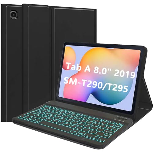 EHLCYS Keyboard Case for Samsung Galaxy Tab A 8.0 Inch 2019 (SM-T290/T295), German QWERTZ 7 Color Lighting Magnetic Removable Bluetooth Keyboard, Soft TPU Back Protective Case and Mouse von EHLCYS
