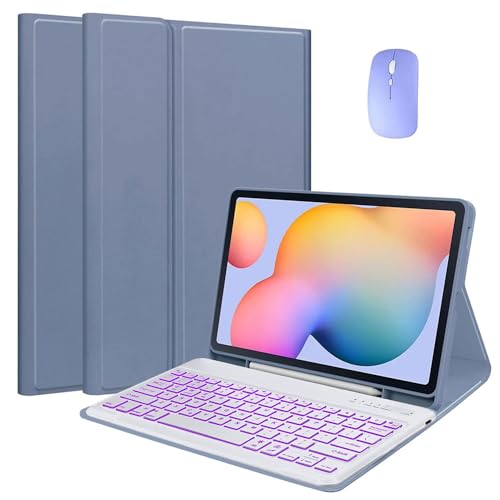 EHLCYS Keyboard Case for Samsung Galaxy Tab A7 10.4" 2020 (SM-T500 T505 T507), [QWERTZ German] Magnetic Removable Wireless Bluetooth Keyboard Cover with Pen Holder and Mouse,Lila von EHLCYS
