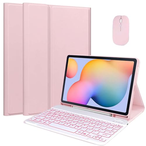 EHLCYS Keyboard Case for Samsung Galaxy Tab A7 10.4" 2020 (SM-T500 T505 T507), [QWERTZ German] Magnetic Removable Wireless Bluetooth Keyboard Cover with Pen Holder and Mouse,Rosa von EHLCYS