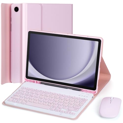 EHLCYS Keyboard Case for Samsung Galaxy Tab A9 Plus / A9+ 11 Pulgadas 2023 Modelo (SM-X210/X216/X218), Removable Bluetooth QWERTY Keyboard Protective Case with Pencil Holder and Mouse,Rosa von EHLCYS