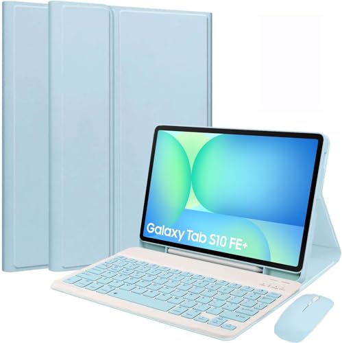 EHLCYS Keyboard Case for Samsung Galaxy Tab S10 FE+ Plus 13.1 Inch 2025 Model (SM-X620/X626), Magnetic Removable Bluetooth German QWERTZ Keyboard with Pen Holder and Mouse,Blau von EHLCYS