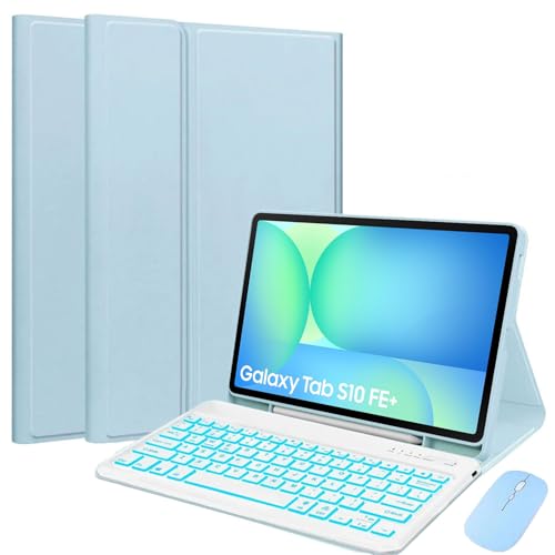 EHLCYS Keyboard Case for Samsung Galaxy Tab S10 FE+ Plus 13.1-inch 2025 Model (SM-X620/X626), 7 Color Lighting Magnetic Removable Bluetooth Keyboard, Slim Case with Pen Holder and Mouse,Blau von EHLCYS
