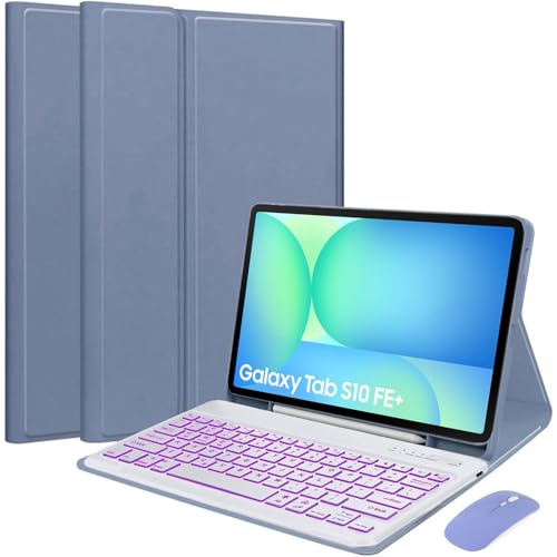EHLCYS Keyboard Case for Samsung Galaxy Tab S10 FE+ Plus 13.1-inch 2025 Model (SM-X620/X626), 7 Color Lighting Magnetic Removable Bluetooth Keyboard, Slim Case with Pen Holder and Mouse,Lila von EHLCYS