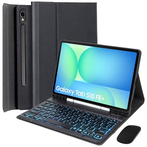 EHLCYS Keyboard Case for Samsung Galaxy Tab S10 FE+ Plus 13.1-inch 2025 Model (SM-X620/X626), 7 Color Lighting Magnetic Removable Bluetooth Keyboard, Slim Case with Pen Holder and Mouse,Schwarz von EHLCYS