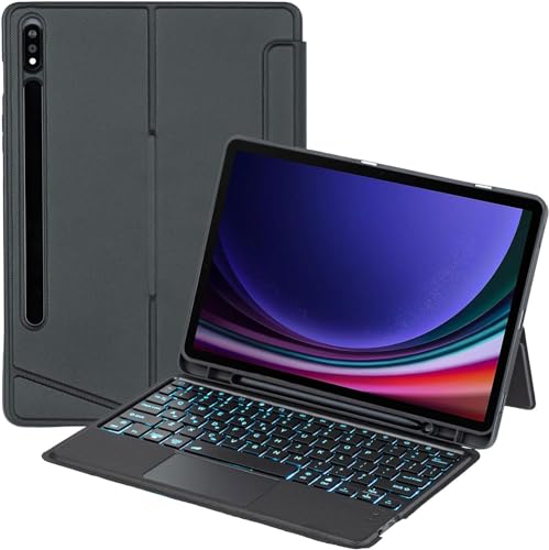 EHLCYS Keyboard Case for Samsung Galaxy Tab S9 11-inch 2023 (SM-X710/X716B/X718U), Vertical/Rotating Case, Detachable Wireless Bluetooth 7-Color Backlit Touchpad Keyboard with Pen Holder von EHLCYS