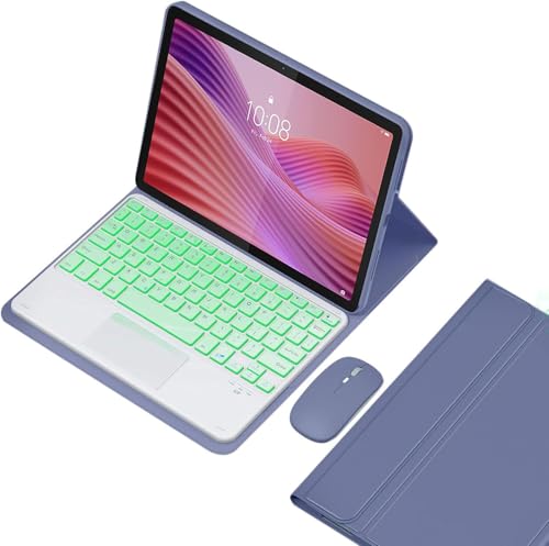 EHLCYS Touchpad Keyboard Case for Lenovo Tab 10.1 inch 2025 Release (TB-311FU/TB-311XU), 7 Color Lighting Magnetic Removable German QWERTZ Keyboard Soft TPU Back Case and Mouse,Lila von EHLCYS