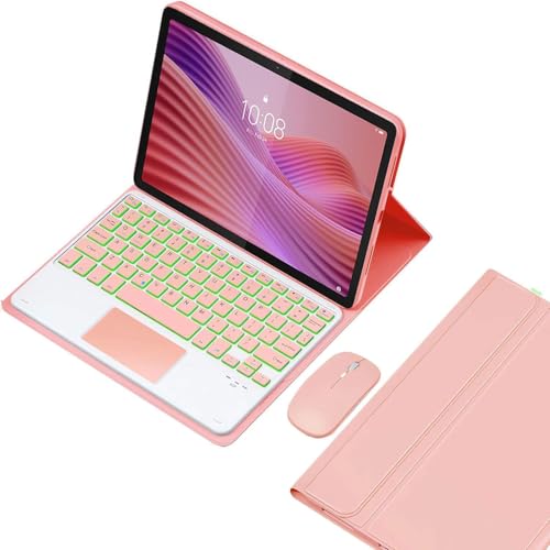 EHLCYS Touchpad Keyboard Case for Lenovo Tab 10.1 inch 2025 Release (TB-311FU/TB-311XU), 7 Color Lighting Magnetic Removable German QWERTZ Keyboard Soft TPU Back Case and Mouse,Rosa von EHLCYS