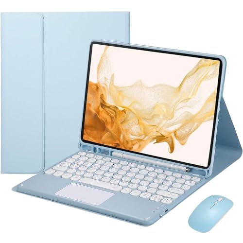 EHLCYS Touchpad Keyboard Case for Samsung Galaxy Tab S10 FE/S9 FE 10.9 Inch/Galaxy Tab S9 11 Inch 2023, [QWERTZ German] Magnetic Removable Keyboard Cover with Pen Holder and Mouse,Blau von EHLCYS