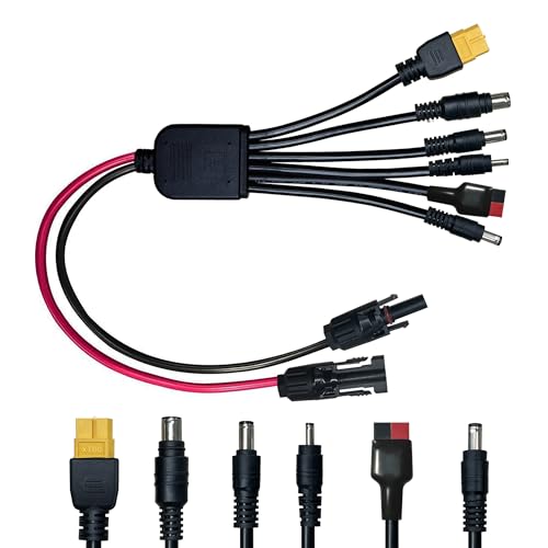 EHOM Solarkabel 6 in 1 Solarladekabel Solarstecker auf XT60 Adapter Stecker Anschluss, 16AWG Solarpanel Kabel für Portable Power Station Solargenerator Powerstation IP67 Wasserdicht, 60CM von EHOM