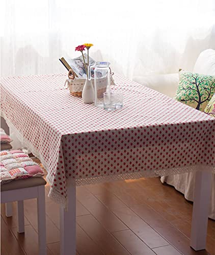 Abwischbare Tischdecke Esstisch Tischtuch Für Geburtstag Erdbeere Mit Spitze Party Tischdecken Tischtücher Eckig Rot Tischschutz Dekoration 140X250Cm von EHOMERY