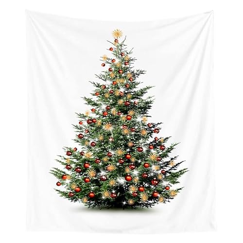 EHOMERY 3D Wandteppich Wanddekoration Teenager Bunt Weihnachten Weihnachtsbaum Schnee Wandteppich Für Bett Zimmer Wandbehang Wandschmuck Groß Schlafzimmer Wohnzimmer 95X73Cm von EHOMERY