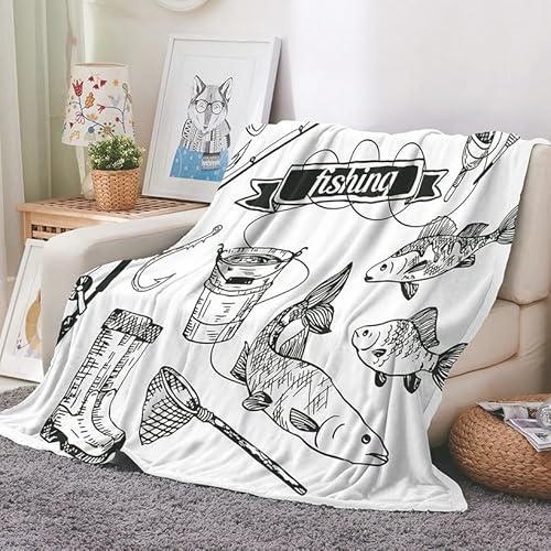 EHOMERY Decke Sofa Kuscheldecke Warme Decke Kleines Packmaß Kuscheldecke Queen Sofa Decken Fisch Sommerdecke Dekorative Weiche Kuscheldecken Schwarz Und Weiß 200x150cm von EHOMERY