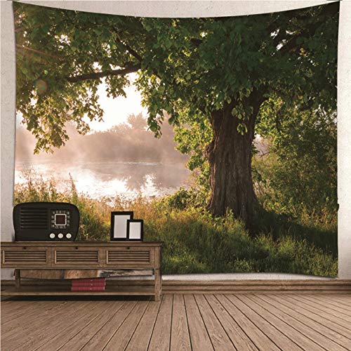 EHOMERY Deko Wandbehang Wanddekoration Design Bild Grün Baum Und See Tapisserie Hippie Wandteppich Garten Wanddekoration Wandschmuck Groß Schlafzimmer Wohnzimmer 150X130Cm von EHOMERY