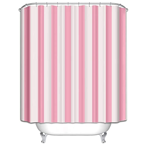 EHOMERY Duschvorhang U Form Ohne Bohren Badevorhang Dusche Streifen Duschvorhangglas Vorhang Für Badewanne Polyester Rosa Rostfreie Ösen Und 12 Hakenringe, 140X180Cm von EHOMERY