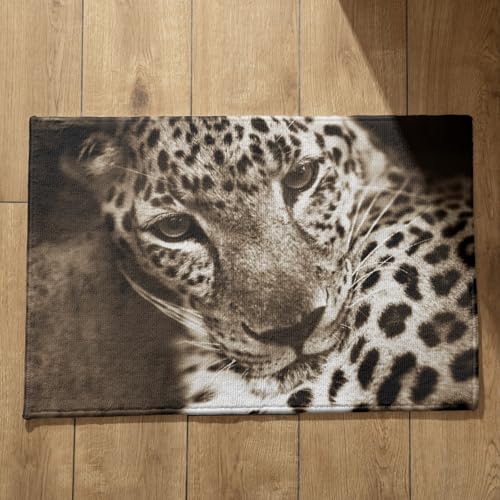 EHOMERY Fußmatte Innen Motiv Waschbare Fussmatte Leopard Schmutzfangmatte Waschbar In Waschmaschine Fussmatte Terrassentür Aussen 45x75cm, von EHOMERY