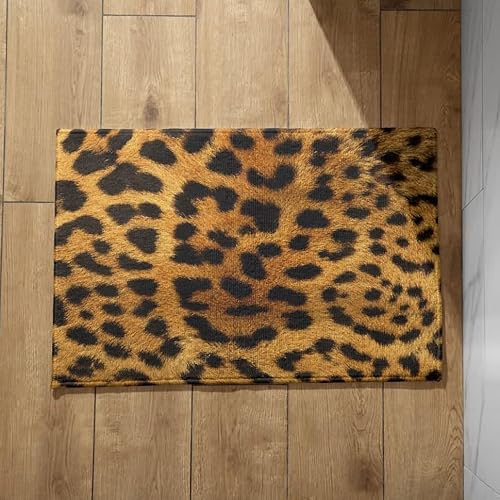 EHOMERY Fußmatte Klein Fussmatte rutschfest Leopardenmuster rutschfeste Fußmatte Outdoor Superdünne Eingangstürmatte 45x75cm, rutschfeste Dekorative Fußmatte Aus Plüschbaumwolle von EHOMERY