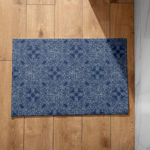 EHOMERY Fußmatte Tür Fussmatte Waschbar Retro-Muster Fußmatten Innen Fussmatte Innen Dünn Waschbar 40x60cm, Navy Blau rutschfeste Dekorative Fußmatte Aus Plüschbaumwolle von EHOMERY