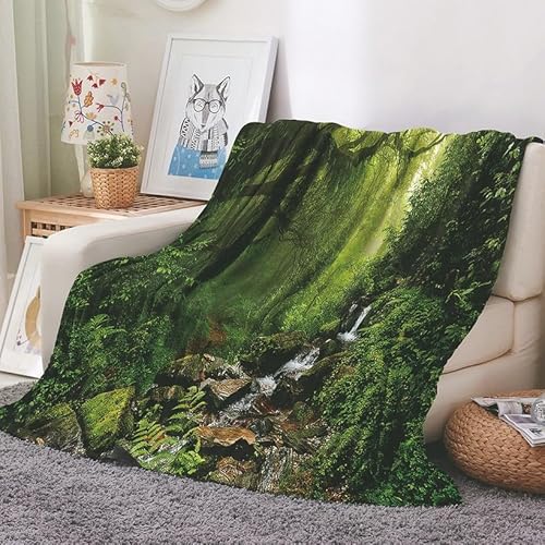 EHOMERY Große Kuscheldecke Decke Für Mama Kuscheldecke Flauschig Kinder Jungs Decken Mit Motiv Wald Landschaft Sommerdecke Dekorative Weiche Kuscheldecken Grün 150x100cm von EHOMERY