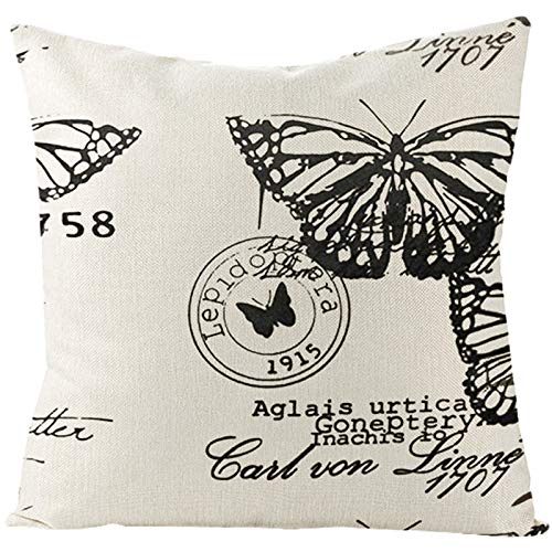 EHOMERY Kissenbezüge Aussenbereich Kissenhülle Asiatisch Schmetterlingsstempel Flachs Zierkissenbezüge Draußen Kissenbezug Set Vintage Wohnzimmer Sofa Dekoration Schwarzgrau 18X18 Inches von EHOMERY