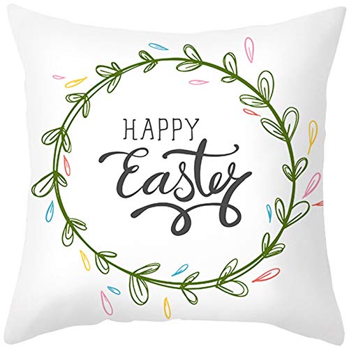 EHOMERY Kissenbezüge Elegant Kissenbezug Loungemöbel Graskranz Frohe Ostern. Flachs Zierkissenbezüge Dekorativ Länglich Wohnzimmer Sofa Dekoration Weiß Grün 18X18 Inches von EHOMERY