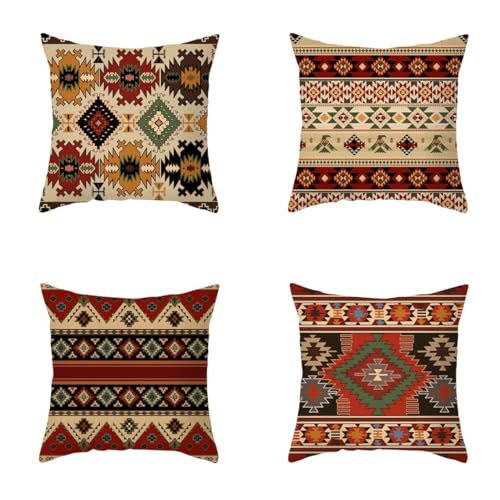 EHOMERY Kissenbezüge Indisch Kissenhülle Asiatisch Polyester Kissenbezüge Dekokissen Kissenhüllee Retro-Muster Im Ethnischen Stil Zierkissenbezüge Sofadekoration 40x40cm, 4Pcs von EHOMERY