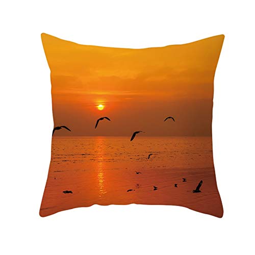 EHOMERY Kissenbezüge Jugendzimmer Kissenbezug Quadrat Sonnenuntergang Am Meer Flachs Zierkissenbezüge Kissenbezüge Terasse Kissenbezug Sessel Wohnzimmer Sofa Dekoration Orange 16X16 Inches von EHOMERY