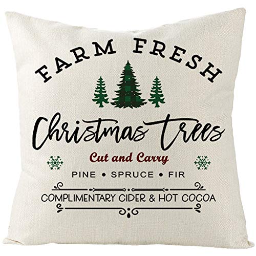 EHOMERY Kissenbezüge Küche Kissenhülle Velour DREI Weihnachtsbäume Farm Fresh Samt Zierkissenbezüge Kissenbezüge Ethno Kissenhülle Dekokissen Wohnzimmer Sofa Dekoration Weiß 20X20 Inches von EHOMERY