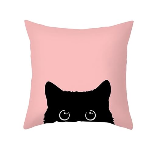 EHOMERY Kissenbezüge Landhausstil Kissenbezug Set Cord Polyester Kissenbezüge Wasserdicht Kissenbezug Couch Die Katze Zierkissenbezüge Sofadekoration Rosa 50x50cm von EHOMERY