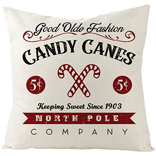 EHOMERY Kissenbezüge Orientalisch Kissenhülle Dekokissen Weihnachtsbonbons Candy Canes Flachs Zierkissenbezüge Aesthetic Kissenbezug Kinder Wohnzimmer Sofa Dekoration Weiß 18X18 Inches von EHOMERY