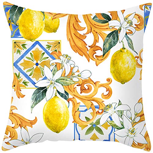 EHOMERY Kissenbezüge Ostern Kissenhülle Natur Zitronenblumenblätter Samt Zierkissenbezüge Dekokissen Strick Wohnzimmer Sofa Dekoration Weiß, Gelb, Orange 18X18 Inches von EHOMERY