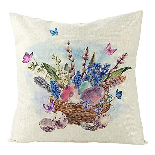 EHOMERY Kissenbezüge Terasse Kissenhülle Outdoor Wasserdicht Vogelnester Mit Blumen Flachs Zierkissenbezüge Junge Kissenbezug Langes Wohnzimmer Sofa Dekoration Blau Lila Braun 16X16 Inches von EHOMERY