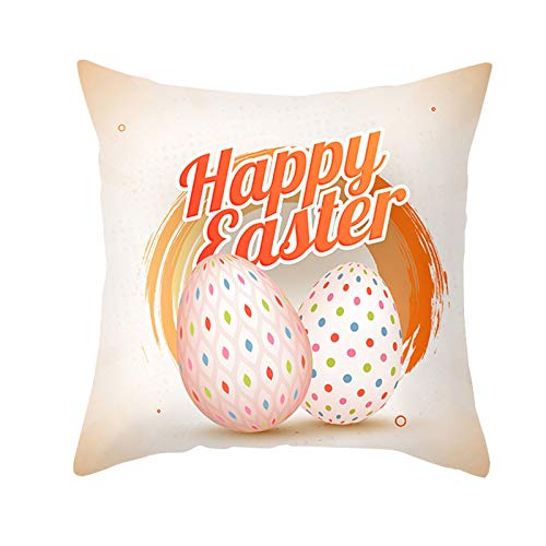 EHOMERY Kissenbezüge Weiß Kissenbezug Quadrat Frohe Ostern-Eier Flachs Zierkissenbezüge Kissenbezüge Herbst Kissenhülle Jungs Wohnzimmer Sofa Dekoration Orange-Rosa 16X16 Inches von EHOMERY