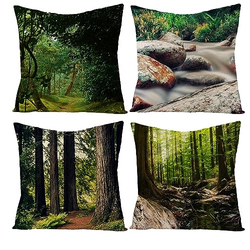 EHOMERY Kissenbezüge Wohnzimmer Kissenbezug Set Vintage Linen Kissenbezüge Orientalisch Kissenbezug Camping Wald Zierkissenbezüge Sofadekoration 40x40cm, 4Pcs von EHOMERY