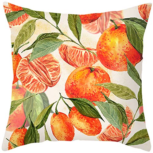 EHOMERY Kissenbezüge Zum Bedrucken Kissenbezug Set Cord Orangenfrucht Flachs Zierkissenbezüge Kissenbezüge Klein Kissenhülle Japan Wohnzimmer Sofa Dekoration Grün-Orange 16X16 Inches von EHOMERY