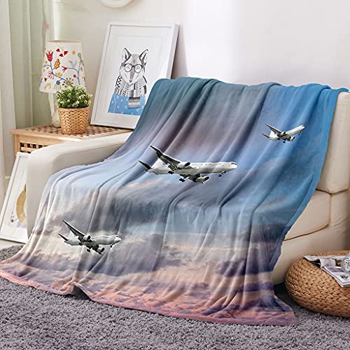 EHOMERY Kuscheldecke Mit Motiv Große Decke Kuscheldecke Quilt Kinder Decken Flugzeug Landschaft Herbst-Decke Dekorative Weiche Kuscheldecken Grau 200x150cm von EHOMERY