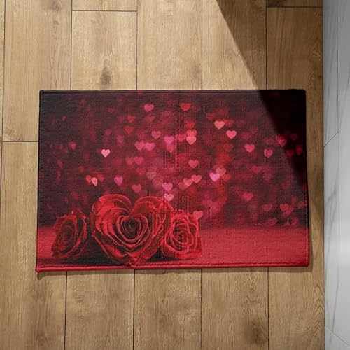EHOMERY Schmutzfangmatte Draußen Türmatte Innen Waschbar Rosen Schmutzfangmatte Lang Schmal Eingangstürmatte rutschfest 40x60cm, von EHOMERY