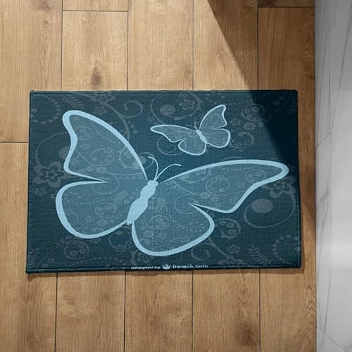 EHOMERY Schmutzfangmatte Vintage Türmatte Lang Schmetterling Schmutzfangmatte Treppe Türmatte Motiv 50x80cm, rutschfeste Dekorative Fußmatte Aus Plüschbaumwolle von EHOMERY