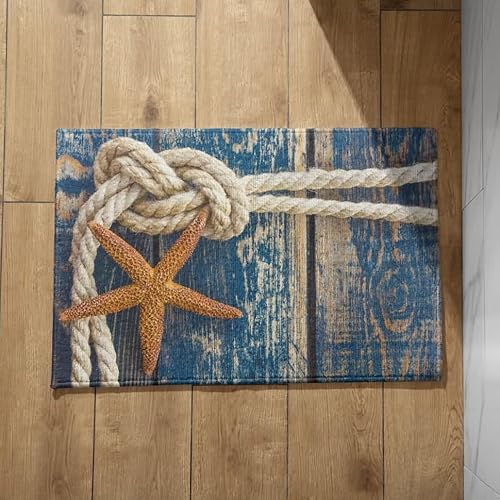 EHOMERY Teppich Läufer Flur Schmutzfangmatte Türmatte Innen Lustig Seestern Fußmatte Vintage Fussmatte Innen Dünn Waschbar 45x75cm, von EHOMERY