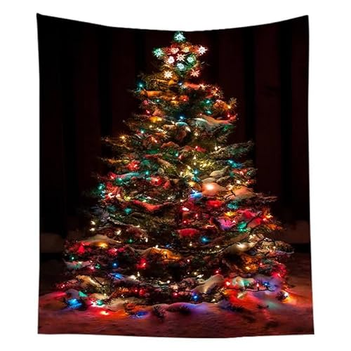 EHOMERY Tuch Wandbehang Groß Wandtuche Bunt Weihnachten Weihnachtsbaum Schnee Dekoration Wandteppich Vintage Besondere Wanddekoration Wandschmuck Schlafzimmer Wohnzimmer 130X150Cm von EHOMERY